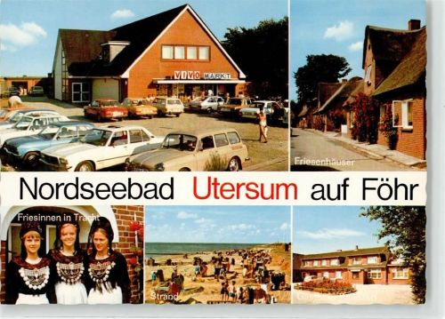 Utersum Friesenhäuser Geschäft Strand Friesinnen in Tracht