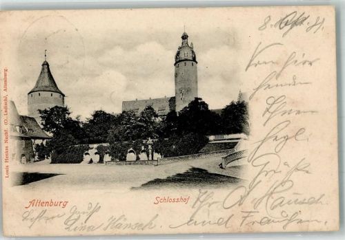 Altenburg 1909 Schlosshof mit Hausmannsturm und Wohnturm Flasche Bahnpost Leipzig-Hof