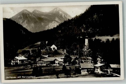 Jachenau 1935 Panorama des Ortes mit Kirche St. Nikolaus und Herzogstand Verlag Peter Triem