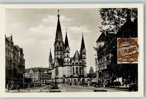 Charlottenburg 1935 Kaiser Wilhelm Gedächtnis- Kirche Auto Straßenbahn Briefmarke Bildseite