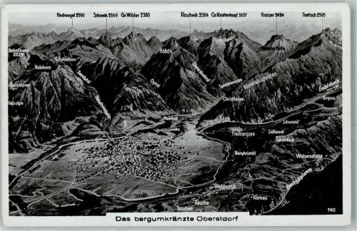 Oberstdorf Allgäu Panoramakarte Krottenkopf Birgsau E.Probst-Haus Freibergsee Walserschanz