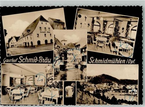 92287 W8456 Schmidmühlen - Gasthaus Schmidbräu Striche auf Bildseite Foto Original aus Archiv eines Ansichtskartenverlages