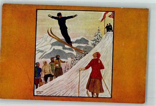 Skisprung AK Ski Künstlerkarte