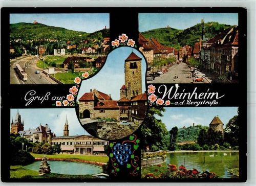 Weinheim Hauptstrasse Straßenbahn Schlossgarten Teich Burg