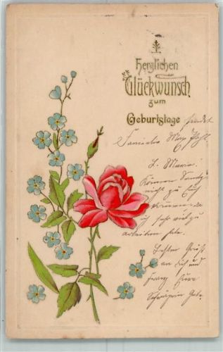 1904 Geburtstag Vergissmeinnicht Rose AK