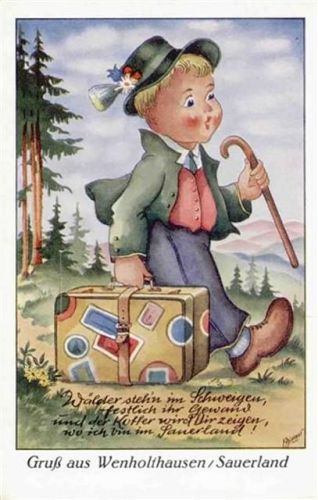 Wenholthausen Wenholthausen (5779) Leporello Wanderer mit Koffer, signiert Bittner I-II