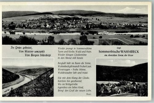 Wahmbeck Panorama des Ortes an der Weser mit Christophoruskirche und Text des Weserliedes Raddampfer Verlag Thoericht 20866