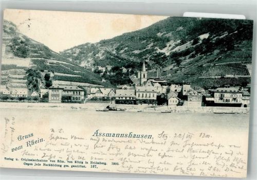 Assmannshausen 1900 Gruss vom Rhein Kirche