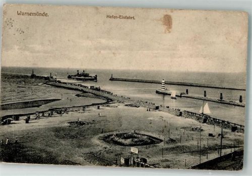 Warnemünde 1916 Hafen- Einfahrt Feldpost WK I