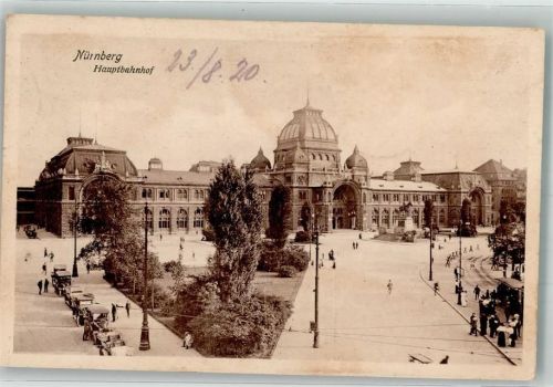 Nürnberg 1920 Hauptbahnhof mit Prinz-Luitpold-Denkmal Oldtimer Maschinenstempel