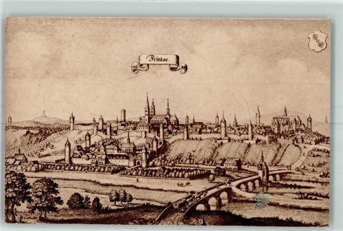 Fritzlar Brücke Planwagen Pferd Kuh Stadtmauer 1640 Wappen