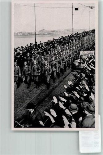 Mainz 1936 Sammelbild Deutsche Truppen überqueren die Rheinbrücke Sammelwerk Nr. 15 Adolf Hitler Nr. 149 Gruppe 67