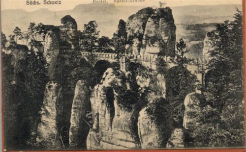 01847 O8351 Bastei - Bastei (o-8351) Helios-Karte mit Leporello Sächsische Schweiz, Bastei-Brücke I-II