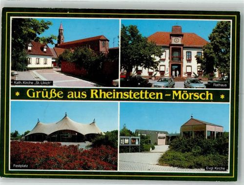 Mörsch 1991 Kath. Kirche St. Ulrich Rathaus Auto Festplatz Ev. Kirche