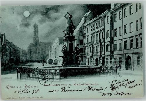Augsburg 1898 Herkulesbrunnen und Maximilianstraße Verlag Lautz & Isenbeck 5035