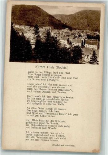 Thale Panorama des Ortes mit Heimatgedicht
