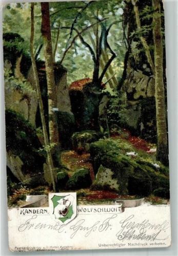 Kandern 1904 Wolfsschlucht Lithographie Hüttenstempel Kurhotel Hochblauen Mittelbug