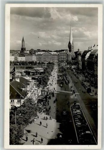 Hamburg 1940 Jungfernstieg mit Kirche St. Petri Oldtimer