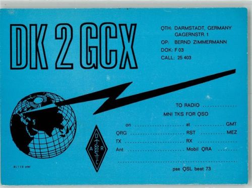 W6100 Darmstadt DK 2 GCX Bernd Zimmermann Gagerstraße Qsl-Karte KEINE AK