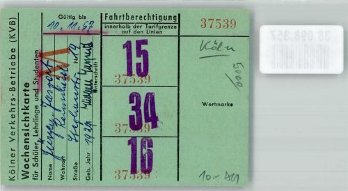 Köln Stadt 1957 Wochensichtkarte Kölner Verkehrsbetriebe