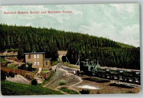 Blankenburg Bahnhof Braune Sumpf mit Bielstein-Tunnel und Dampflokomotive