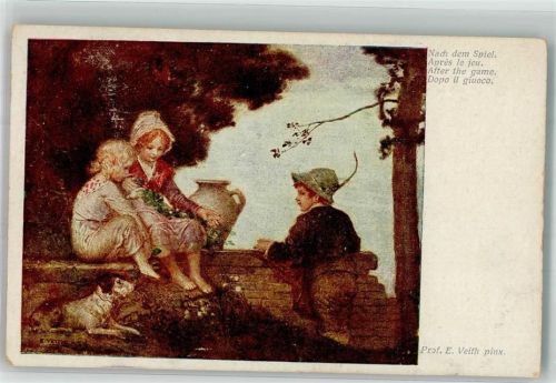 sign. Prof. Veith Nach dem Spiel Hund Kinder B.K.W.I. Nr. 2456