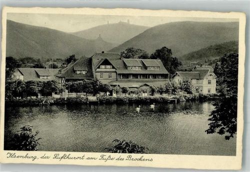 Ilsenburg 1942 Forellenteich mit Brocken im Hintergrund Verlag Erich Hartmann