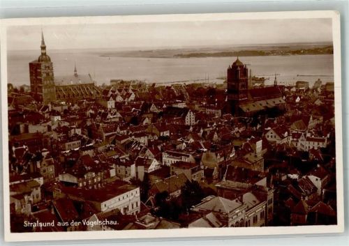 Stralsund Panorama des Ortes mit der St.-Nikolai-Kirche und der St.-Marien-Kirche Verlag Julius Simonsen 34794