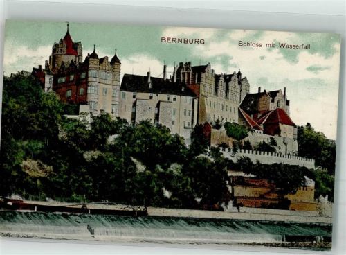 Bernburg 1909 Schloß Bernburg mit Saaleüberlauf