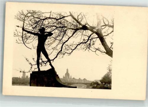 Dresden Skulptur Bogenschütze am Neustädter Elbufer Ort handschriftlich