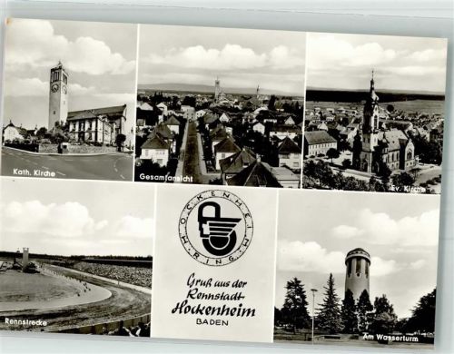 Hockenheim Panorama des Ortes Kath. Kirche Ev. Kirche Wasserturm Hockenheimring
