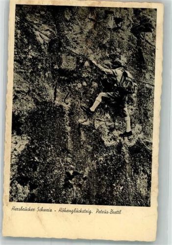 Happurg Hersbrucker Schweiz Höhenglücksteig Bergsteiger am Petrus-Brettl Fotograf Meyer-Nelge