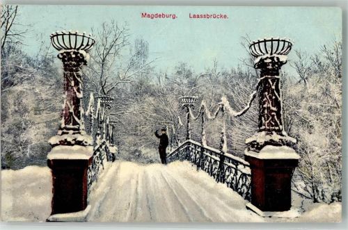 Magdeburg 1910 Die verschneite Laassbrücke