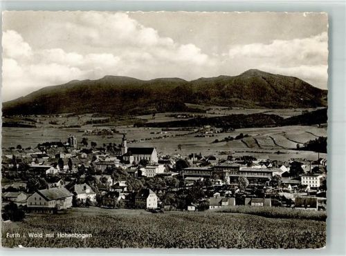 Furth Panorama des Ortes mit Stadtpfarrkirche Mariä Himmelfahrt und Hohenbogen Fotograf Schmid