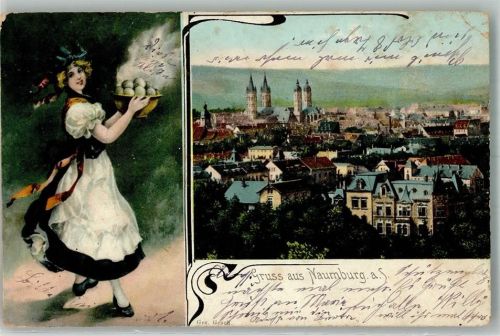 Naumburg 1909 Tracht Thüringer Klöße Dom Bahnpost Leipzig Zug 187