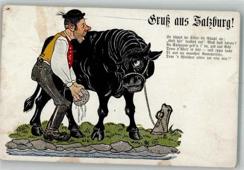 Salzburg 1923 Humor Bauer und Stier Gruß aus