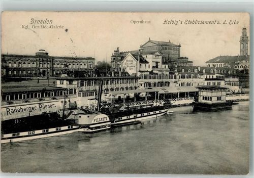 Dresden 1907 Gasthaus Helbig Gemälde Galerie Raddampfer Pillnitz