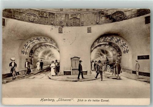 Steinwerder 1912 Elbtunnel Blick in die beiden Tunnel