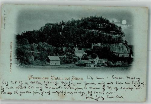 Kurort Oybin Berg Oybin mit Ruinen Burg und Kloster Oybin bei Nacht