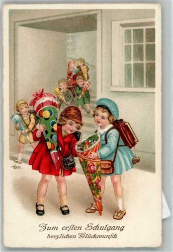 sign. Zahl H. Glückwunsch Kinder Ranzen Schultüten