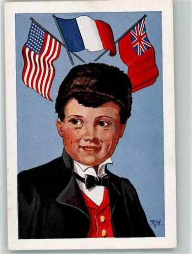 Mulhouse Junge mit Pelzkappe und den Fahnen der USA Frankreichs und Englands an der Mütze Politik
