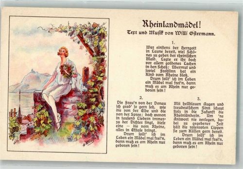 sign. Volkhofen Text des Liedes Rheinlandmädel von Willi Ostermann Verlag Bremer & Co. Nr. 28/3