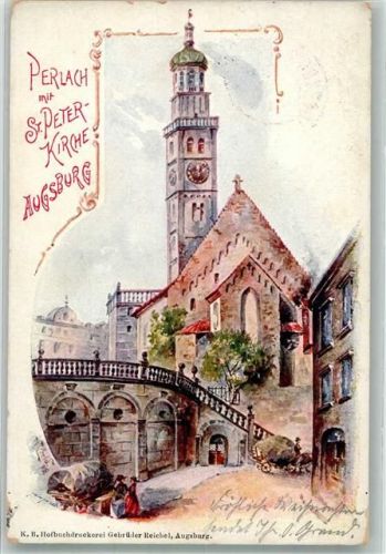 Augsburg 1915 Feldpost WK I Perlach St. Peter Kirche