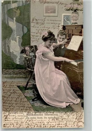 1903 Junges verliebtes Paar am Klavier Poesie / Liebe