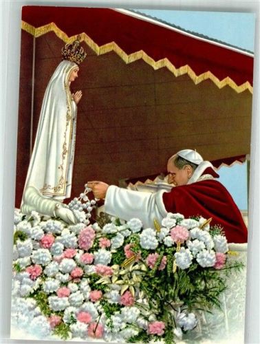 Paul VI. legt d. Jungfrau Fatima d. Rosenkranz zu Füssen Papst