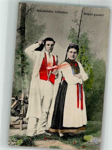Betzingen 1912 Paar in Schwäbischer Volkstracht Fotograf Sinner Ort lt. Stempel