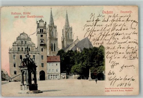 Oschatz 1913 Rathaus Kirche Alter Marktbrunnen