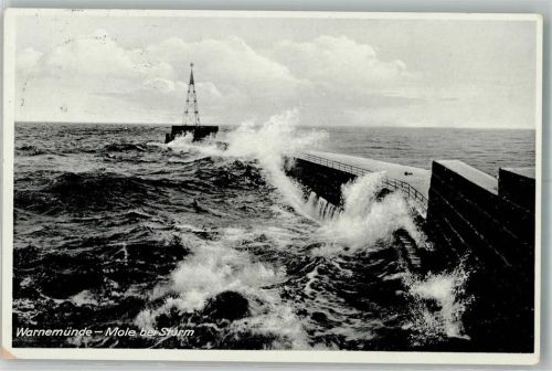 Warnemünde 1937 Mole bei Sturm Verlag Stengel & Co. 36822