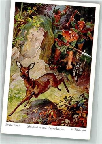 sign. Hinke Jagdszene aus Brüderchen und Schwesterchen der Brüder Grimm Uvachrom Nr. 4542 Serie 269