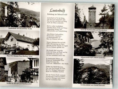 Lautenbach Gedicht vonHeinrich Kissel Kirche Mariä Heimsuchung Pension Schiel Turm der Teufelsmühle Fachwerkhäuser Schloss Eberstein